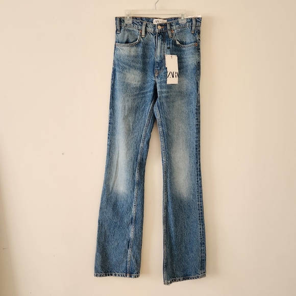 Zara Vintage Flare Jeans Sentinel Blue High Waisted Denim 2 NWT NEW - Picture 7 of 7